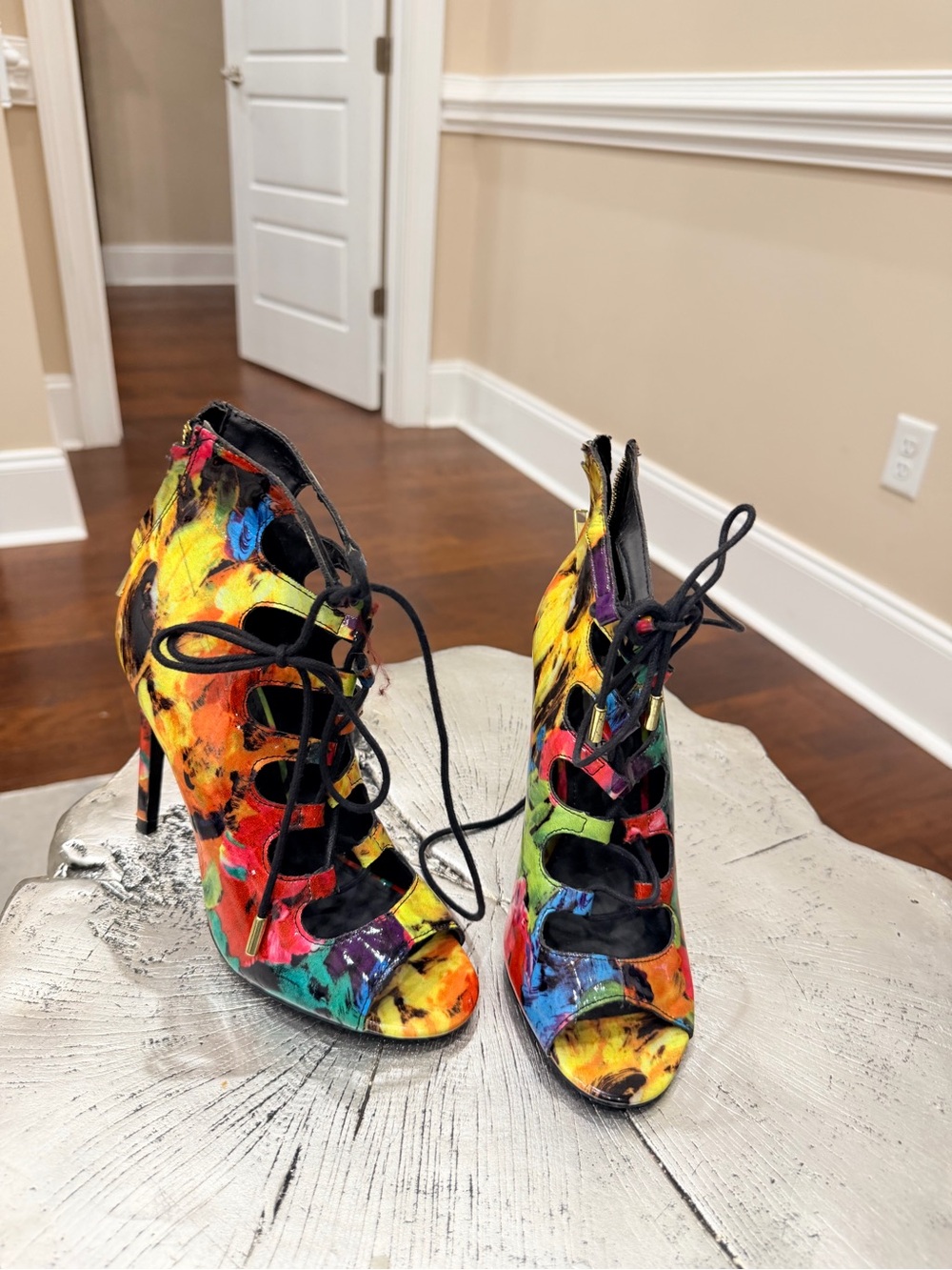 Steve Madden Multicolor Paint-Splash Lace-Up High Heels